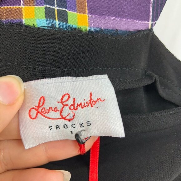 NWT Leona Edmiston Black “Velvet” Purple Plaid Halter Sleeveless Mini Dress 6 - Picture 11 of 14